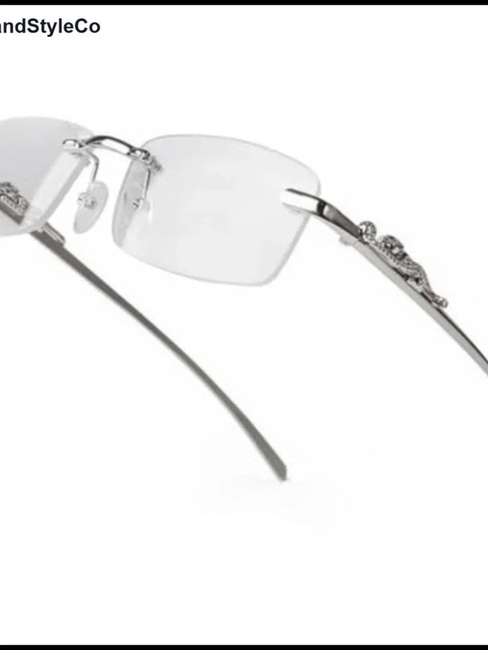 Vintage Rimless Square Glasses Unisex Retro 90s Hip Hop Clear Lens Silver Frame